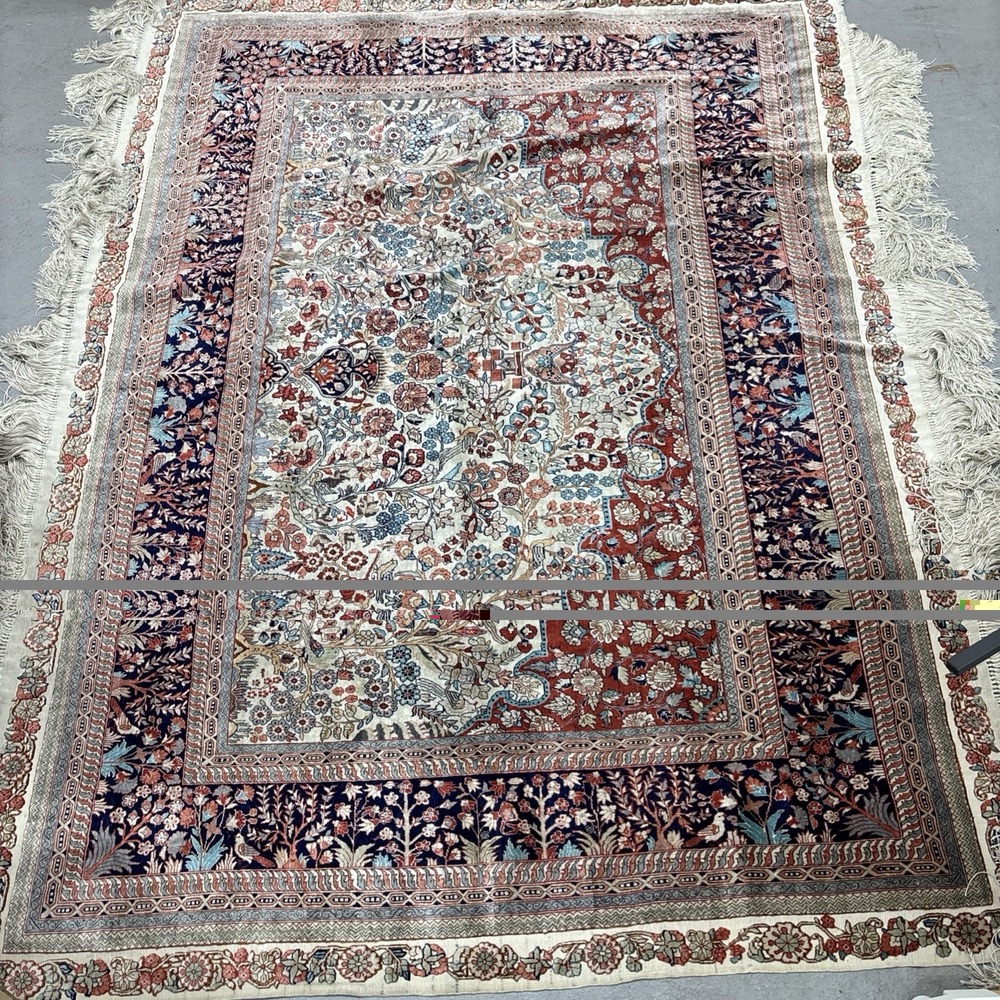 Silk Rug 4x5 Hand Knotted Floral Area Rug Multicolor Rectangle 70x54